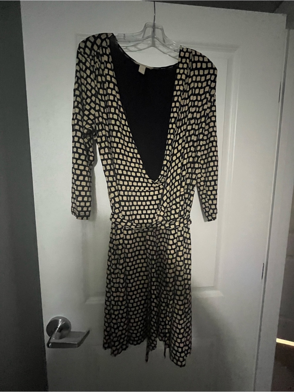 Banana Republic Black and Cream Geometric Wrap Dress